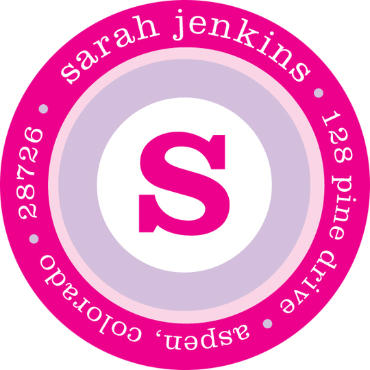 Lavender and Hot Pink Initial Round Address Labels
